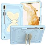 Per Samsung Galaxy Tab S8+ / S7+ Butterfly Kickstand Custodia per tablet robusta e resistente (beige + blu ghiaccio)