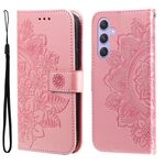 Per Samsung Galaxy M54 5G Custodia per telefono in pelle goffrata con fiori a 7 petali (oro rosa)