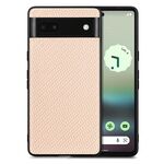 Per Google Pixel 6A Custodia per cellulare con cover posteriore in pelle con texture in fibra di carbonio (cachi)