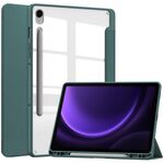 Per Samsung Galaxy Tab S9 FE Custodia per tablet in pelle intelligente 3 pieghevoli in acrilico con slot per penna (verde scuro)