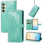 Custodia per telefono in pelle goffrata con fiori mandala per Samsung Galaxy S24 5G (verde)