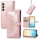 Per Samsung Galaxy S24+ 5G Custodia per cellulare in pelle con motivo floreale mandala in rilievo (oro rosa)