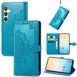 Custodia per telefono in pelle goffrata con fiori mandala per Samsung Galaxy S24+ 5G (blu)