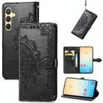 Custodia per cellulare in pelle con motivo floreale mandala per Samsung Galaxy S24+ 5G (nera)