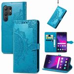 Custodia per telefono in pelle goffrata con fiori mandala per Samsung Galaxy S24 Ultra 5G (blu)