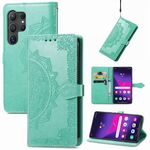 Custodia per telefono in pelle con motivo floreale mandala per Samsung Galaxy S24 Ultra 5G (verde)
