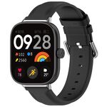 Per cinturino in pelle con strato superiore a coda tonda per Redmi Watch 4 (nero)