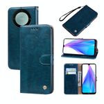 Custodia per telefono in pelle con texture a cera d'olio per Honor X9b (blu)