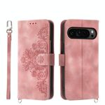 Per Google Pixel 9 Pro Custodia a portafoglio in pelle con fiori in rilievo effetto pelle (rosa)