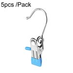 Clip piatta in acciaio inossidabile da 5 pezzi / pacco con gancio porta asciugatrice antigraffio (blu)