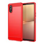 Custodia per telefono TPU in fibra di carbonio con texture spazzolata per Sony Xperia 10 VI (rossa)