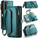 Per Samsung Galaxy S22+ 5G CaseMe C36 Slot per schede Portafoglio con cerniera Custodia per telefono in pelle antifurto RFID (blu-verde)