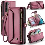 Per Samsung Galaxy S22+ 5G CaseMe C36 Slot per schede Portafoglio con cerniera Custodia per telefono in pelle antifurto RFID (Vino Rosso)