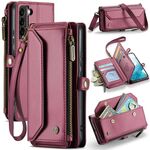 Per Samsung Galaxy S22 5G CaseMe C36 Slot per schede Portafoglio con cerniera Custodia per telefono in pelle antifurto RFID (Vino Rosso)