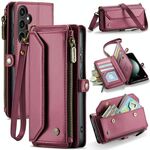 Per Samsung Galaxy S23 FE 5G CaseMe C36 Slot per schede Portafoglio con cerniera Custodia in pelle antifurto RFID (Vino Rosso)