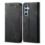 Per Samsung Galaxy S24 FE 5G Custodia in pelle con flip orizzontale stile casual con texture denim (nero)