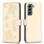 Per Samsung Galaxy S24 FE 5G Custodia per telefono in pelle goffrata a quattro foglie (oro)