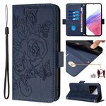 Per Xiaomi 14 5G Custodia per telefono antifurto in pelle RFID rosa goffrata (blu scuro)