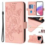 Custodia per telefono antifurto in pelle RFID rosa goffrata per Xiaomi 14 Pro 5G (rosa)