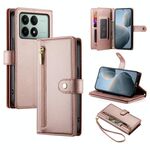 Per Redmi K70E / Xiaomi Poco X6 Pro Portafoglio con nove slot per schede e cerniera Custodia in pelle per telefono (rosa)