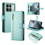 Per Redmi K70E / Xiaomi Poco X6 Pro Custodia in pelle con cerniera e nove slot per schede (verde menta)