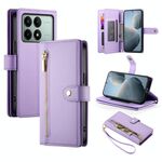 Per Redmi K70E / Xiaomi Poco X6 Pro Portafoglio con cerniera e nove slot per schede Custodia in pelle per telefono (viola)