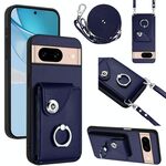 Per Google Pixel 8a Custodia per telefono con anello porta carte e cordino lungo (blu)