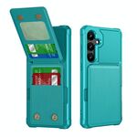 Per Samsung Galaxy S24+ 5G Custodia per telefono in pelle con supporto verticale a ribalta (verde ciano)