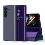Per Samsung Galaxy Z Fold6 Custodia in pelle con vibrazione orizzontale a specchio placcato con supporto (viola blu)