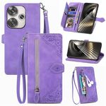 Per Xiaomi Redmi 13 4G Custodia per telefono in pelle con cerniera fiore in rilievo (viola)