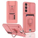 Custodia per telefono in silicone con porta carte magnetica scorrevole Camshield per Samsung Galaxy A52 4G / 5G (rosa)
