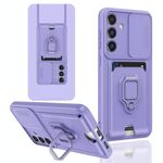 Custodia per telefono in silicone con porta carte magnetico scorrevole Camshield per Samsung Galaxy A52 4G / 5G (viola chiaro)