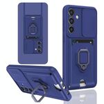 Per Samsung Galaxy A52 4G / 5G Custodia per telefono in silicone con supporto magnetico scorrevole Camshield (verde notte scura)