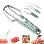 Utensili per anguria 3 in 1, taglierina per ghiaccioli, anguria in acciaio inossidabile, affettatrice per frutta, coltello, forchetta (verde)