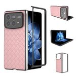 Per Xiaomi Mix Fold 4 Custodia per telefono in PU con trama intrecciata con cornice nera (rosa)