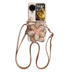 Per OPPO Find N3 Flip Custodia per telefono con motivo intrecciato colorato 3D in filato a forma di fiore con cordino (arancione)