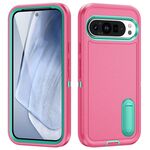 Per Google Pixel 9 Pro Custodia robusta per PC + telefono in silicone con supporto (rosa rosso + verde chiaro)