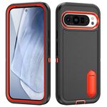 Per Google Pixel 9 Pro Custodia per telefono in silicone + PC robusto con supporto (nero + arancione)