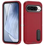 Per Google Pixel 9 Custodia per telefono in silicone + PC robusto con supporto (rosso+nero)