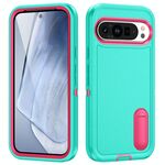 Per Google Pixel 9 Custodia per telefono in silicone + PC robusto con supporto (verde chiaro + rosso rosa)