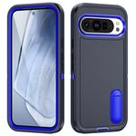 Per Google Pixel 9 Custodia per telefono in silicone + PC robusto con supporto (blu scuro + blu reale)
