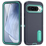 Per Google Pixel 9 Custodia per telefono in silicone + PC robusto con supporto (blu scuro + verde chiaro)