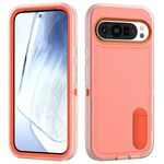 Per Google Pixel 9 Custodia per telefono in silicone + PC resistente con supporto (trasparente + arancione)