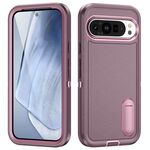 Per Google Pixel 9 Custodia per telefono in silicone + PC resistente con supporto (viola+rosa)