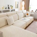 Copridivano lavorato a maglia, tutto compreso, copridivano elasticizzato per uso domestico, colore: modello gonna beige (persona tripla extra large)