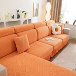 Copridivano lavorato a maglia, tutto compreso, copridivano elasticizzato per uso domestico, colore: modello gonna arancione (persona tripla extra large)