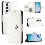Per OPPO Reno12 5G Global Rhombic Texture Flip Custodia in Pelle per Telefono con Lanyard (Bianco)