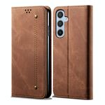 Per Samsung Galaxy S25+ 5G Custodia in pelle con flip orizzontale stile casual con texture denim (marrone)