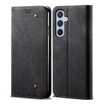 Per Samsung Galaxy S25+ 5G Custodia in pelle con flip orizzontale stile casual con texture denim (nero)
