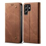 Per Samsung Galaxy S25 Ultra 5G Custodia in pelle con flip orizzontale stile casual con texture denim (marrone)